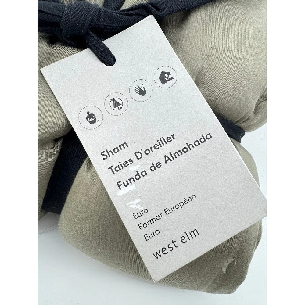 West Elm Cotton Velvet Pick Stitch Euro Sham Set Olive Green New